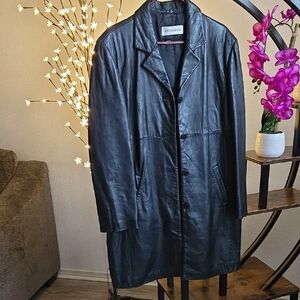 Jones New York Black Leather Jacket Mid Lingth Past Hips XL
